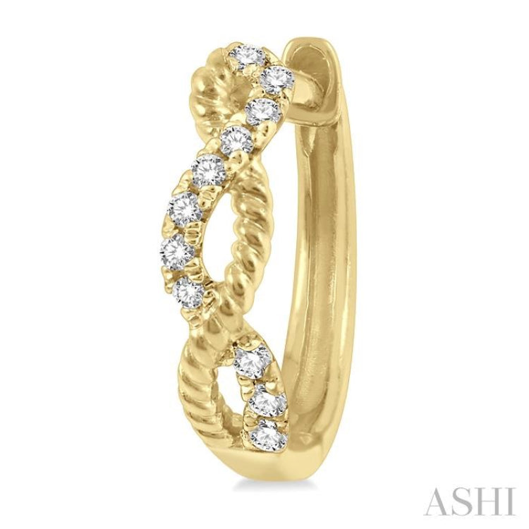 1/10 Ctw Split & Twisted Rope and Round Cut Diamond Huggie Petite Earrings in 14K Yellow Gold