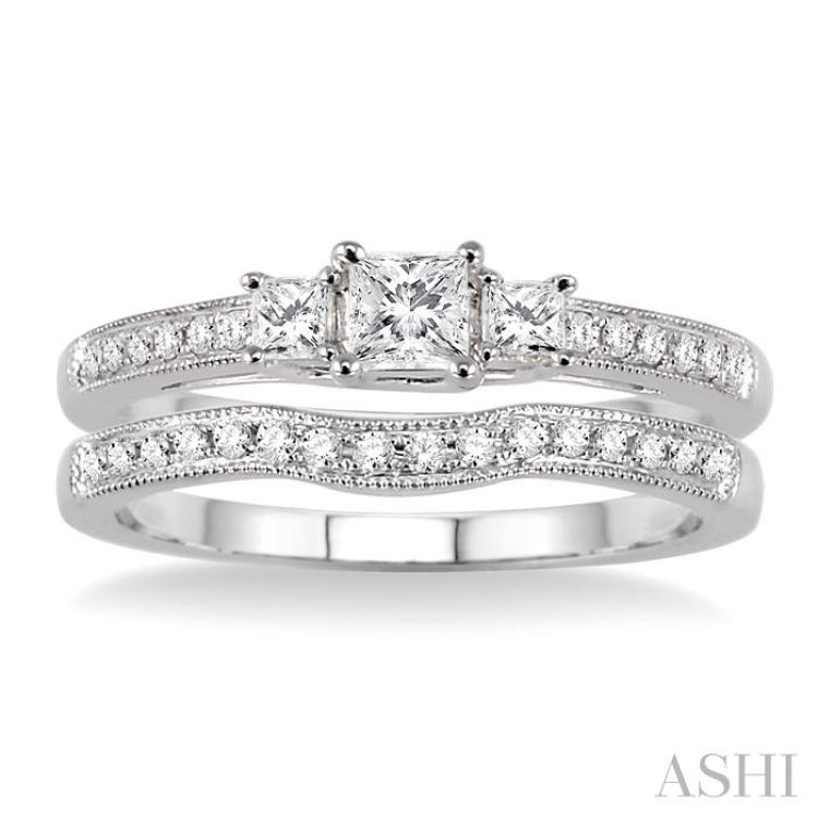 Princess Shape Past Present & Future Diamond Wedding Set