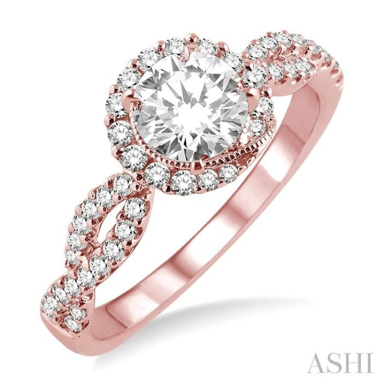 Round Shape Semi-Mount Halo Diamond Engagement Ring