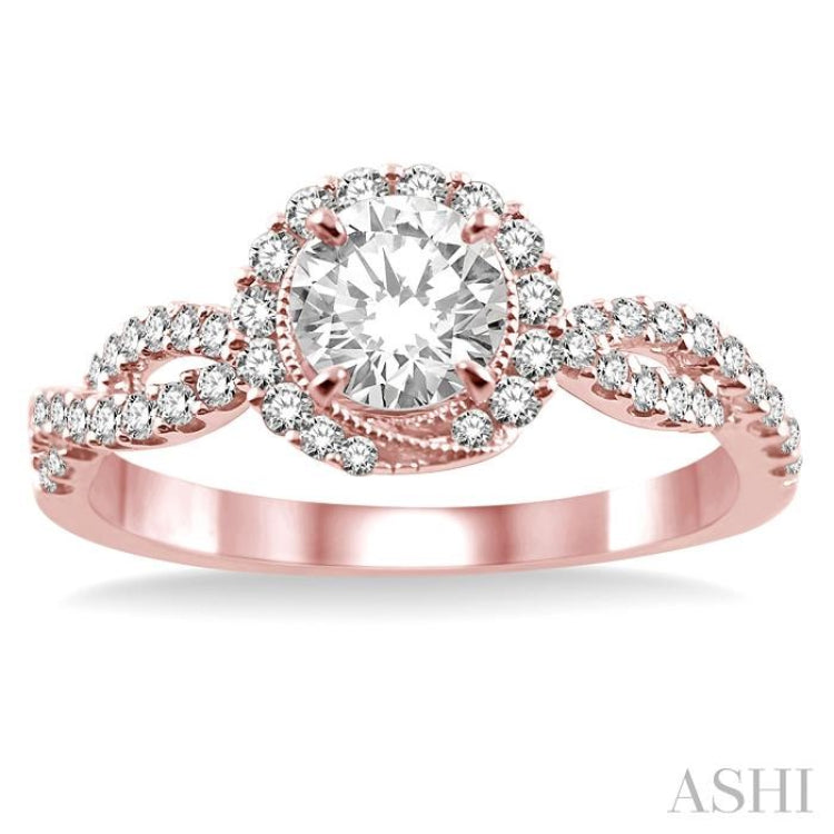 Round Shape Semi-Mount Halo Diamond Engagement Ring