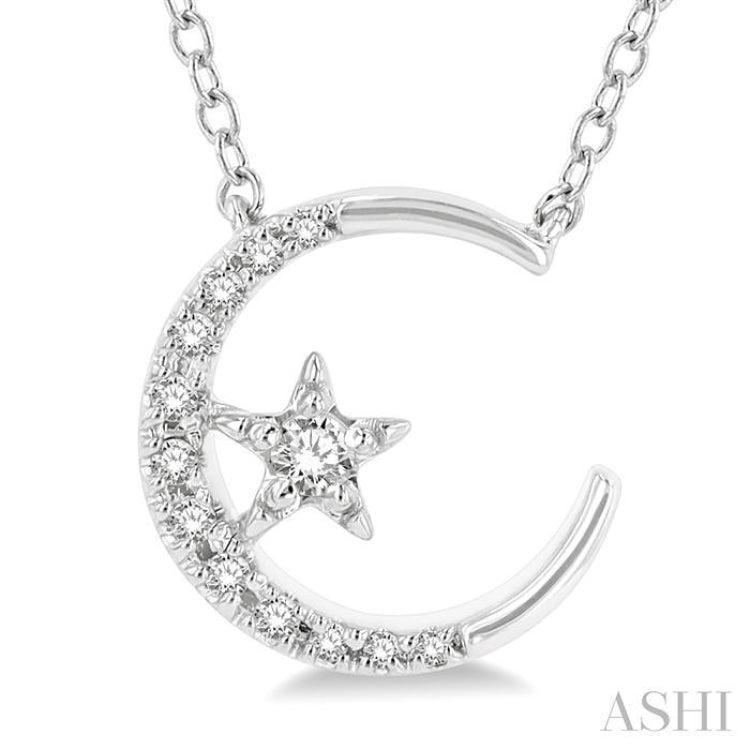 Crescent Moon & Star Petite Diamond Fashion Pendant