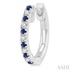 1.35 MM Round Shape Sapphire and 1/10 Ctw Petite Round Cut Diamond Precious Fashion Huggies in 10K White Gold
