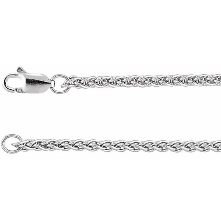 14K White 2.4 mm Wheat 24" Chain