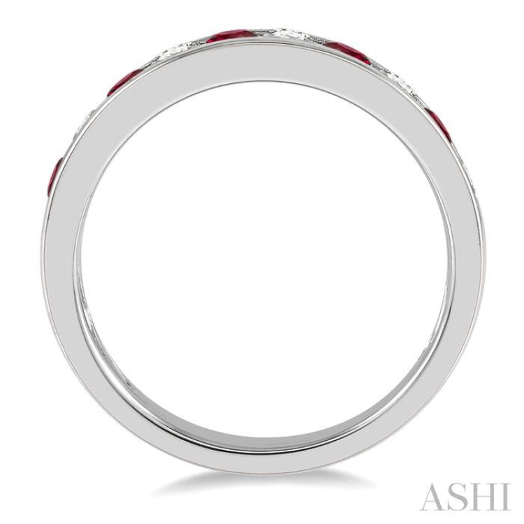 2.6 MM Ruby and 3/8 Ctw Round Cut Diamond Precious Wedding Band in 14K White Gold