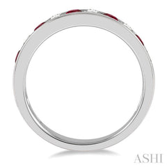 2.6 MM Ruby and 3/8 Ctw Round Cut Diamond Precious Wedding Band in 14K White Gold