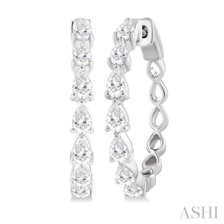 Pear Shape East-West Diamond Fashion Hoop Earrings