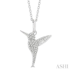 1/6 Ctw Petite Hummingbird Round Cut Diamond Fashion Pendant With Chain in 10K White Gold