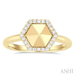1/6 Ctw Petite Hexagon Shape Single Cut Diamond Halo Fashion Ring in 14K Yellow Gold