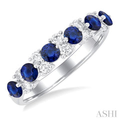 3 MM Sapphire and 1/3 Ctw Round Cut Diamond Precious Band in 14K White Gold