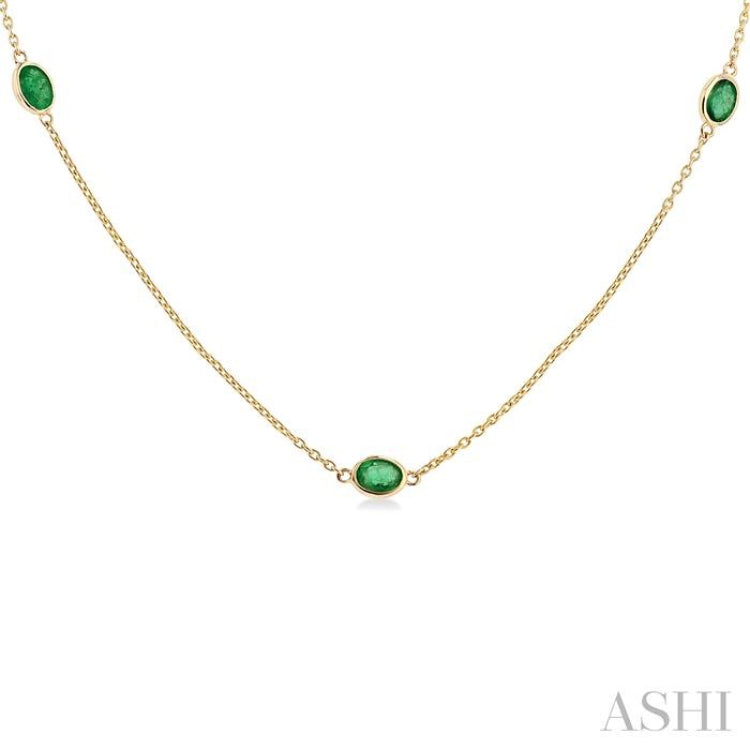 4x3 MM Oval Cut Emerald Precious Station Necklace in 14K Yellow Gold