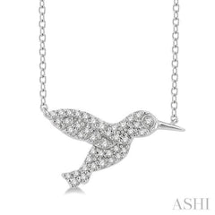1/6 Ctw Petite Hummingbird Round Cut Diamond Fashion Pendant With Chain in 10K White Gold