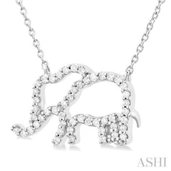 1/5 Ctw Petite Elephant Outline Round Cut Diamond Fashion Pendant With Chain in 10K White Gold