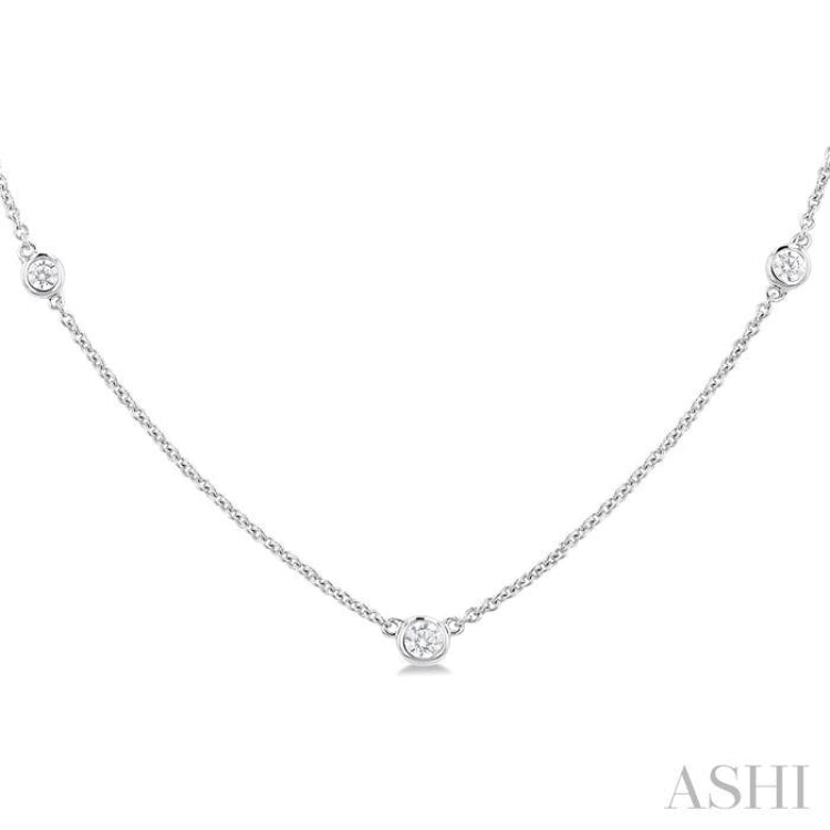 Bezel Set Graduated Diamond Station Necklace