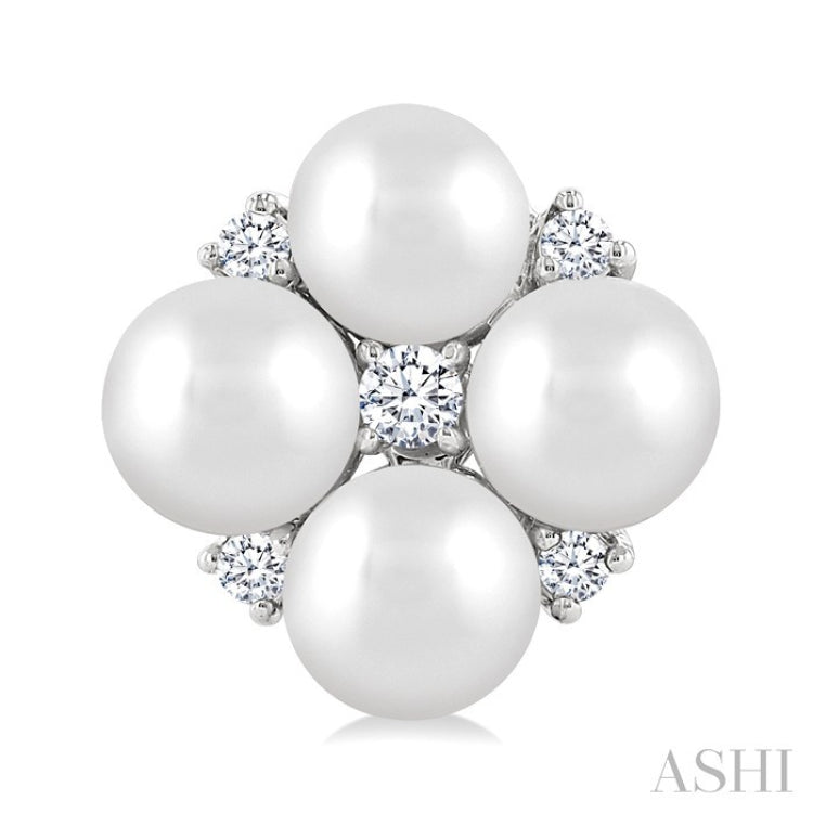 4 MM Round Shape Floral Cultured Pearls and 1/10 Ctw Round Cut Diamond Fashion Stud Earring in 10K White Gold