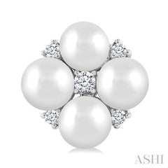 4 MM Round Shape Floral Cultured Pearls and 1/10 Ctw Round Cut Diamond Fashion Stud Earring in 10K White Gold