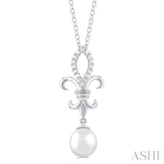 Fleur De Lis Pearl & Diamond Pendant