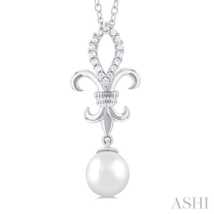 Fleur De Lis Pearl & Diamond Pendant