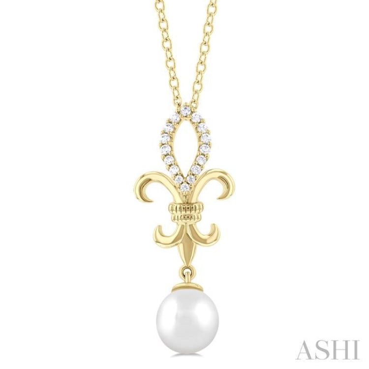 Fleur De Lis Pearl & Diamond Pendant