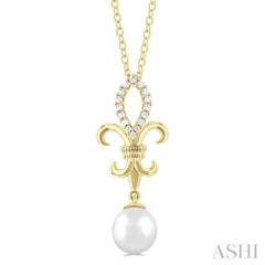 Fleur De Lis Pearl & Diamond Pendant