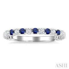 1.75 MM Sapphire and 1/6 Ctw Round Cut Diamond Precious Wedding Band in 14K White Gold