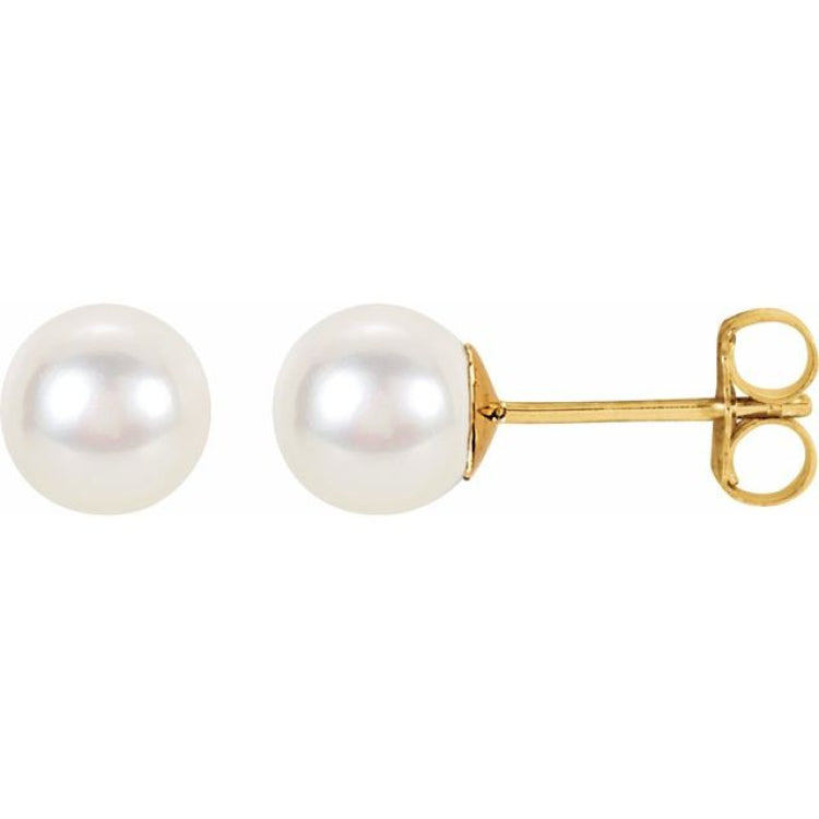 14K Yellow Cultured White Freshwater Pearl Earrings