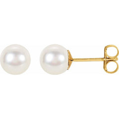 14K Yellow Cultured White Freshwater Pearl Earrings