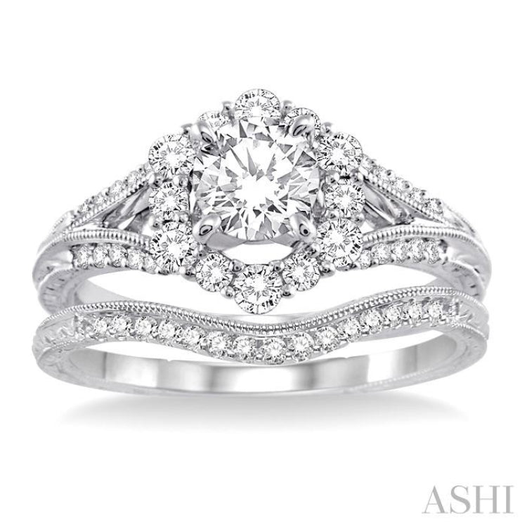 Round Shape Halo Diamond Wedding Set