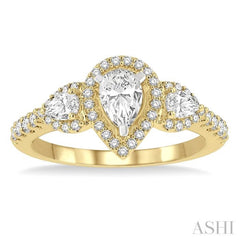 Pear Shape Past Present & Future Halo Diamond Engagement Ring