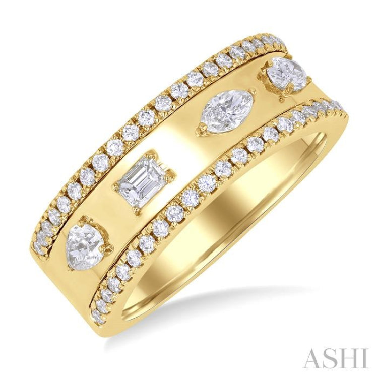 5/8 Ctw Mixed Shape Cut Diamond Fashion Wide Band in 14K Yellow Gold