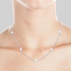 Pearl & Diamond Station Necklace