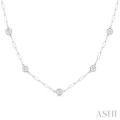 1 1/2 Ctw Bezel Set Round Cut Diamond Paperclip Station Necklace in 14K White Gold