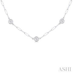 1 1/2 Ctw Bezel Set Round Cut Diamond Paperclip Station Necklace in 14K White Gold