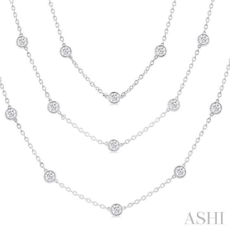10 Ctw Bezel Set Round Cut Diamond 60-Inch Long Station Necklace in 14K White Gold