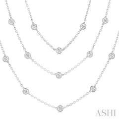 10 Ctw Bezel Set Round Cut Diamond 60-Inch Long Station Necklace in 14K White Gold