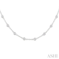 1 Ctw Bezel Set Round Cut Diamond Station Necklace in 14K White Gold