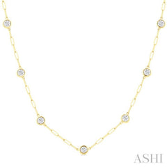 2 Ctw Bezel Set Round Cut Diamond Paperclip Station Necklace in 14K Yellow Gold