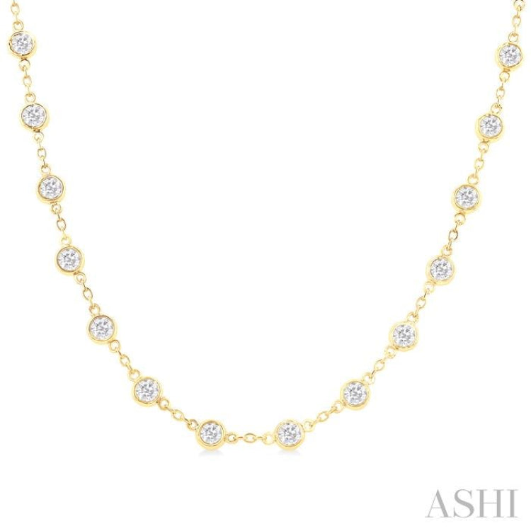 4 Ctw Bezel Set Round Cut Diamond Station Necklace in 14K Yellow Gold