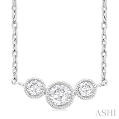 1/4 Ctw Past, Present & Future 3-Stone Bezel Set Round Cut Diamond Necklace in 14K White Gold