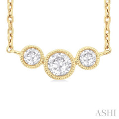 1/4 Ctw Past, Present & Future 3-Stone Bezel Set Round Cut Diamond Necklace in 14K Yellow Gold