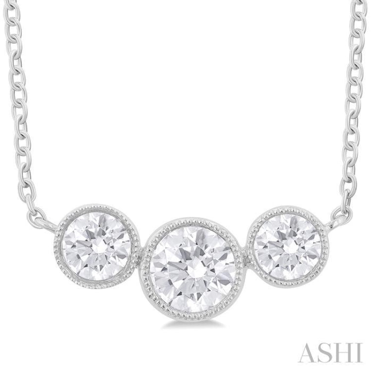 3/4 Ctw Past, Present & Future 3-Stone Bezel Set Round Cut Diamond Necklace in 14K White Gold