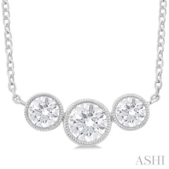 3/4 Ctw Past, Present & Future 3-Stone Bezel Set Round Cut Diamond Necklace in 14K White Gold