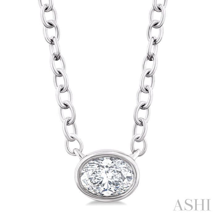1/6 Ctw Petite East-West Bezel Set Oval Cut Diamond Fashion Pendant With Chain in 10K White Gold