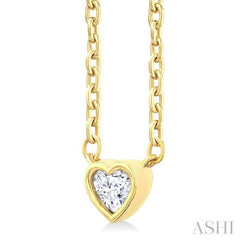 1/6 Ctw Petite Bezel Set Heart Shape Diamond Fashion Pendant With Chain in 10K Yellow Gold