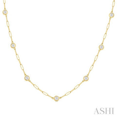 1 Ctw Bezel Set Round Cut Diamond Paperclip Station Necklace in 14K Yellow Gold