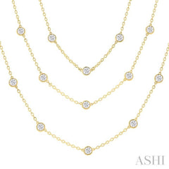 10 Ctw Bezel Set Round Cut Diamond 60-Inch Long Station Necklace in 14K Yellow Gold