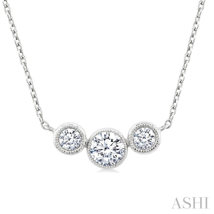 1/2 Ctw Past, Present & Future 3-Stone Bezel Set Round Cut Diamond Necklace in 14K White Gold