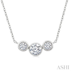 1/2 Ctw Past, Present & Future 3-Stone Bezel Set Round Cut Diamond Necklace in 14K White Gold