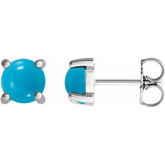 14K White 6 mm Natural Turquoise Earrings