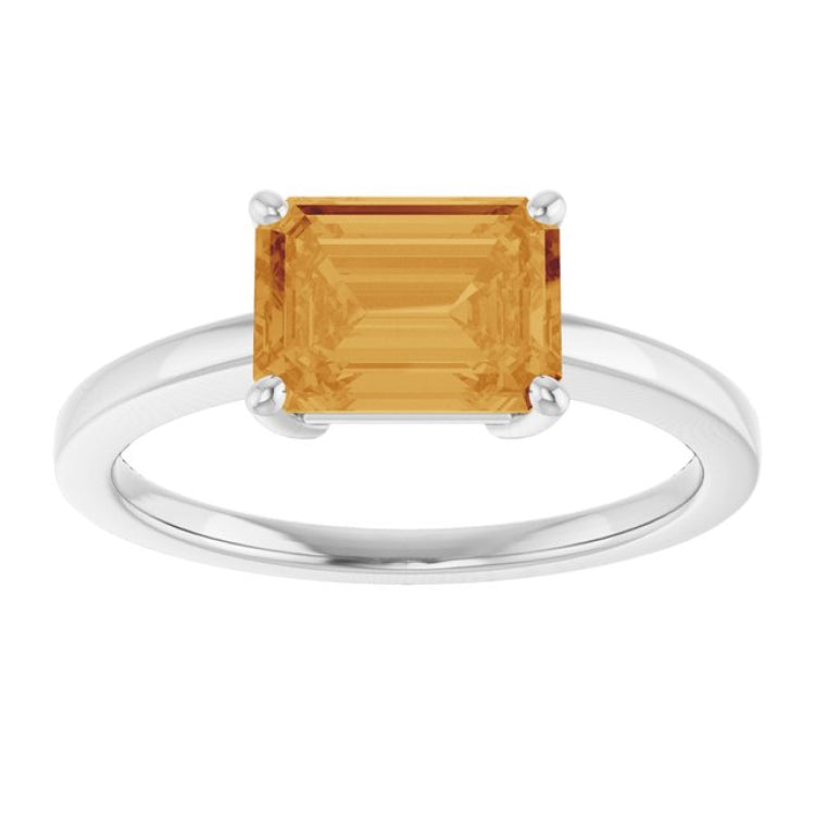 14K White Natural Citrine Ring