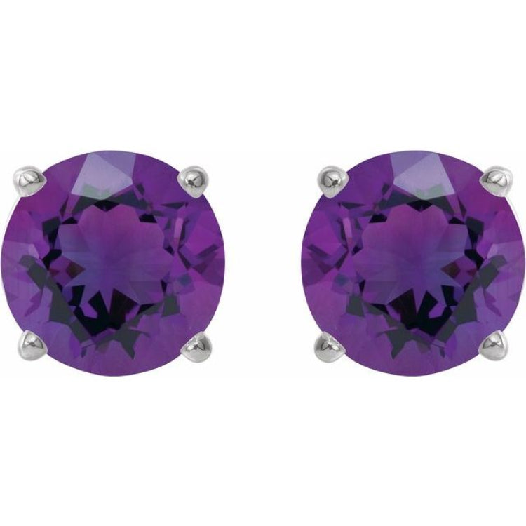14K White 6 mm Natural Amethyst Stud Earrings